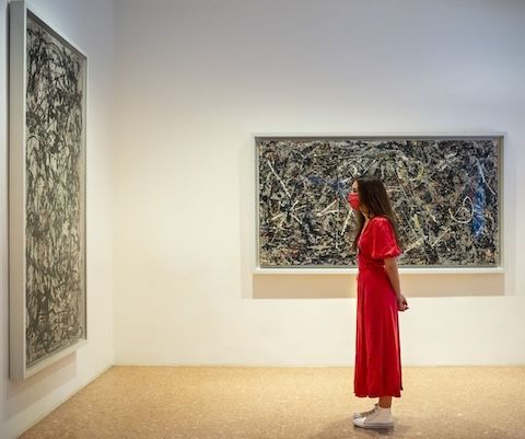 collezione Peggy Guggenheim a Venezia una donna che guarda delle opere contemporanee 