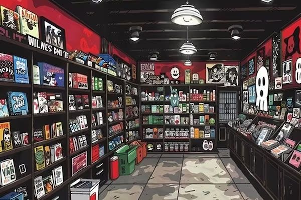 Fumetteria e pop art disegnate con un effetto da negozio di fumetti