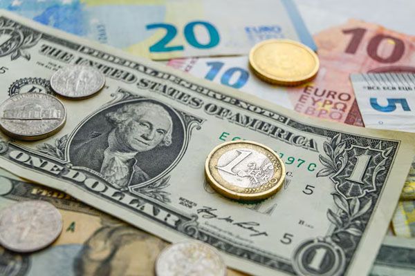 Monete e banconote in euro e dollari USA
