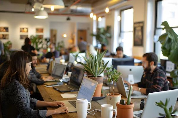 Persone che lavorano in un'area di coworking