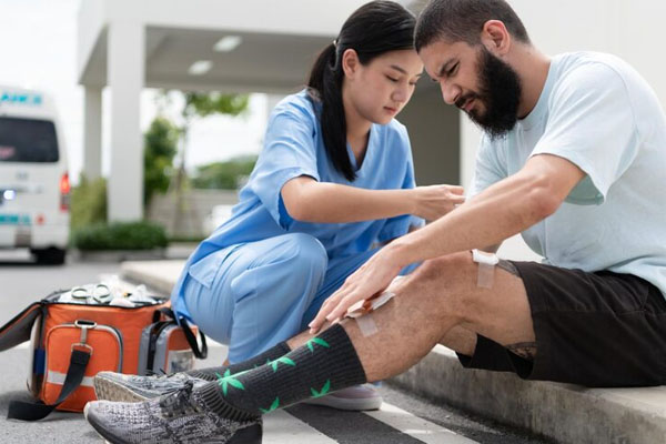 atleta che riceve cure mediche