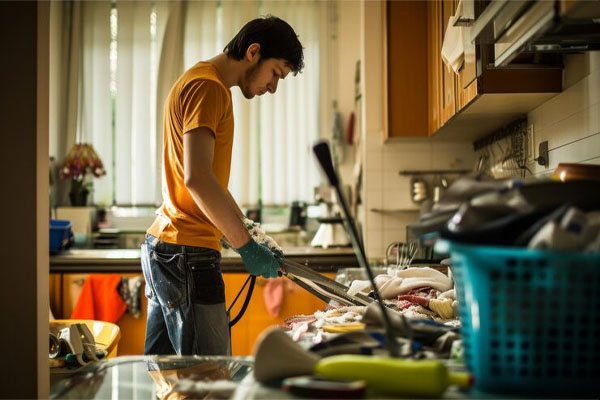 giovane che svolge lavori domestici